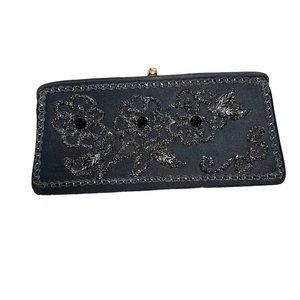 Vintage Caron‎ Black Beaded Floral Clutch